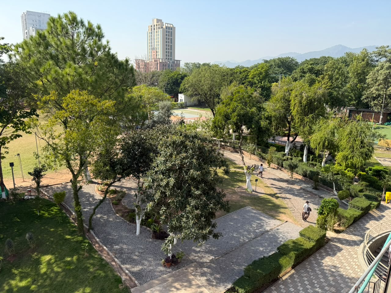 View across the PSI campus grounds and playing field